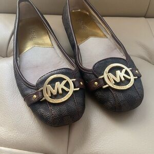 Michael Kors Dark Brown Leather Loafers with Gold Accents